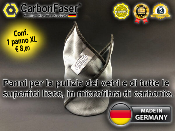 Panni per Vetri in Microfibra di Carbonio – Kit 2 panni 50x40cm + 1 spugna  25x20cm + 1 panno lux 30x30cm – CarbonFaser Italia